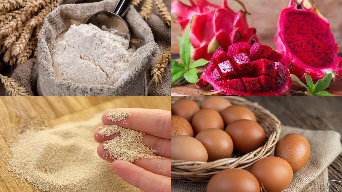 Ingredients for dragon fruit bread with custard filling