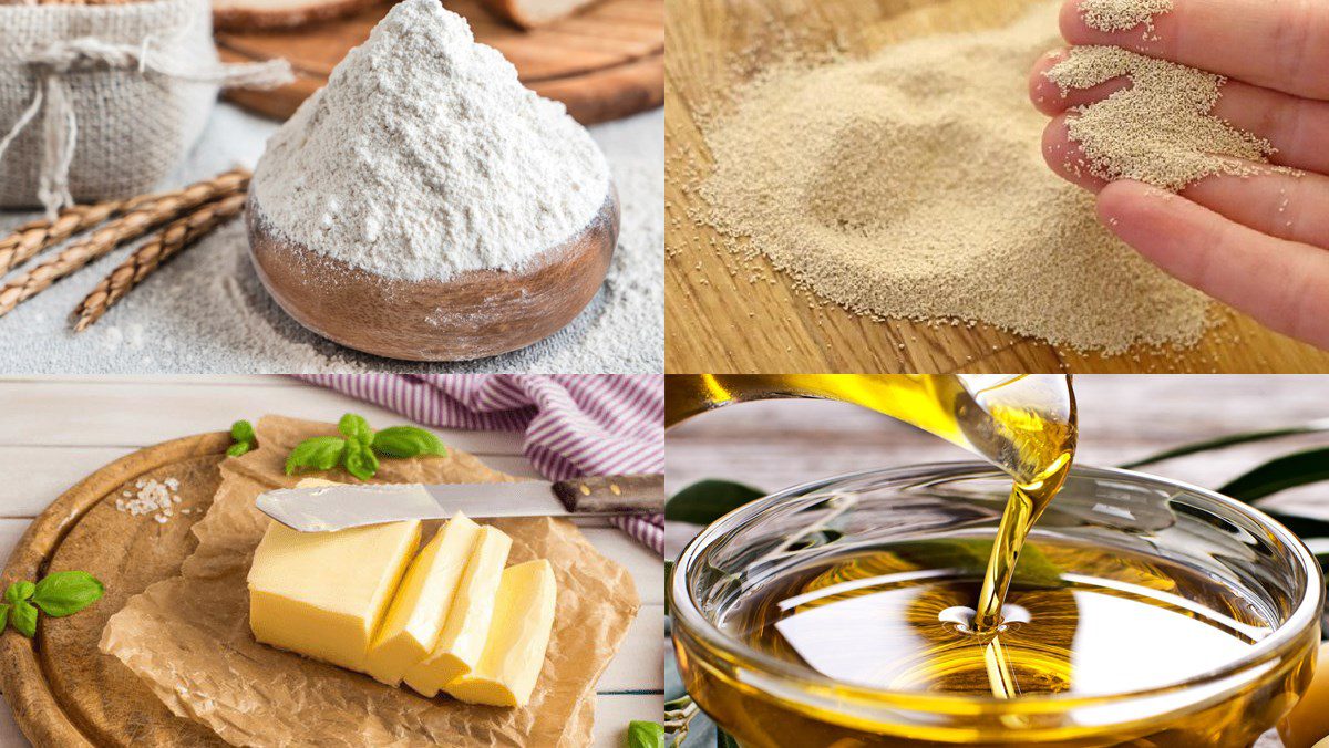 Ingredients for crispy crust bread - artisan bread