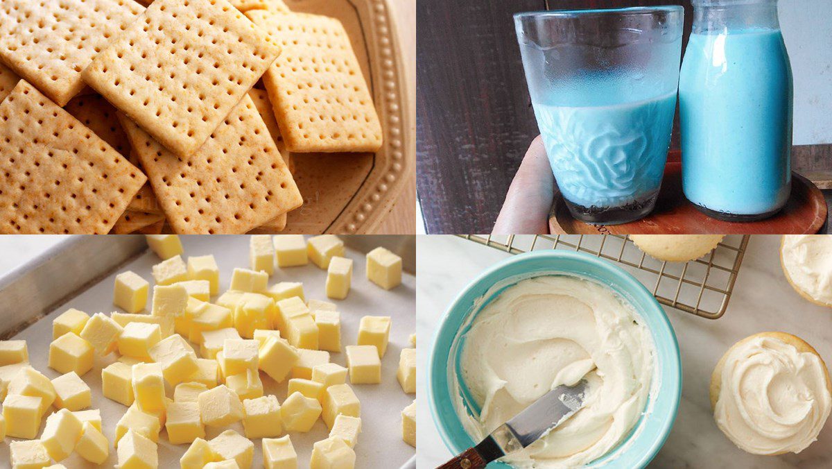 Ingredients for butterfly pea flower mousse cake