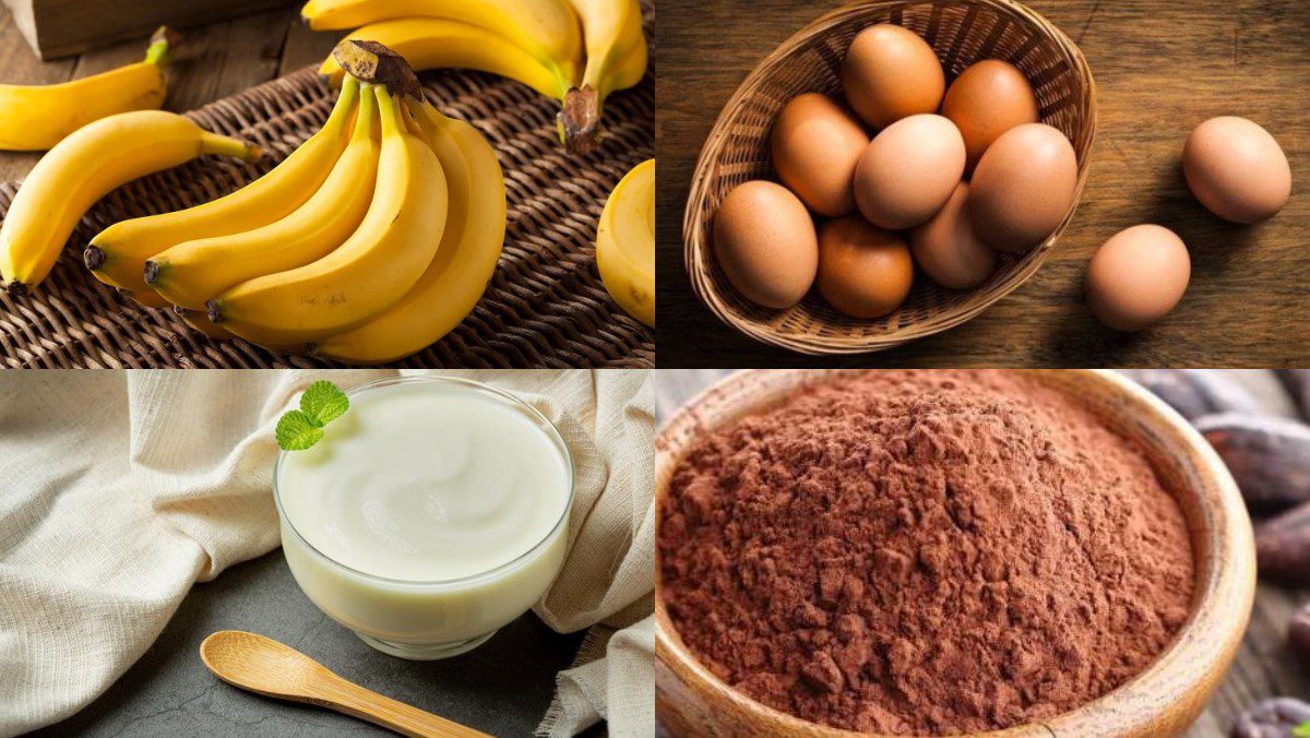 Ingredients for chocolate banana muffins using an air fryer