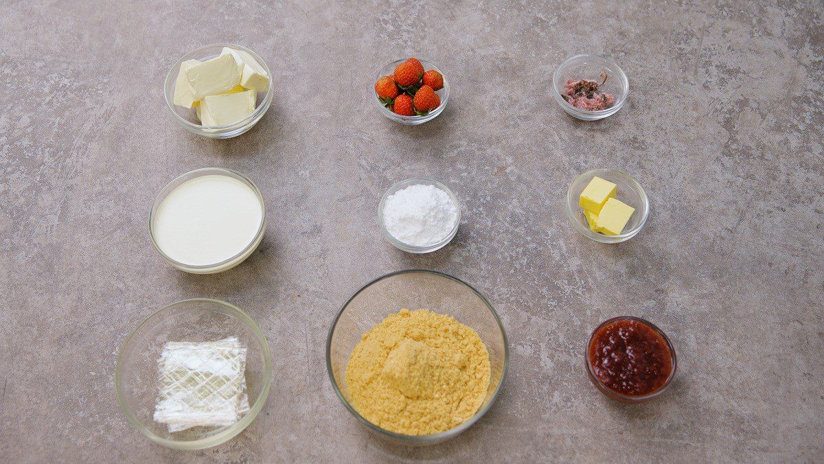 Ingredients for cherry blossom cheesecake