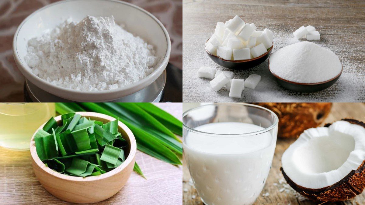 Ingredients for coconut milk bánh phục linh, pandan leaf bánh phục linh