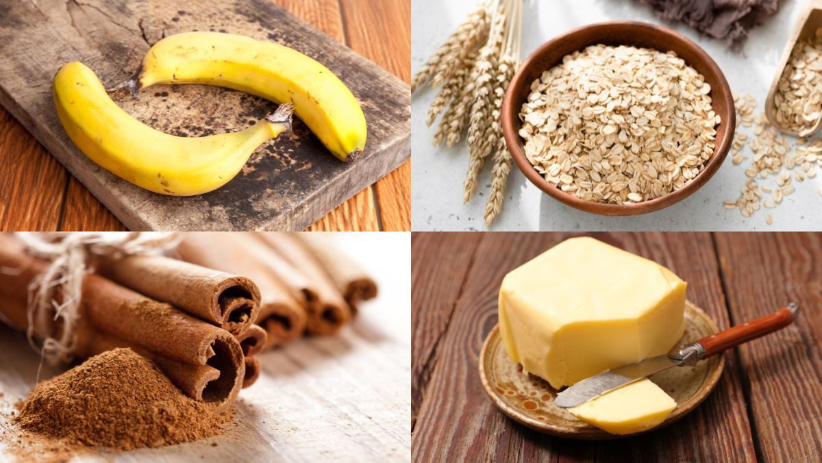 Ingredients for banana cinnamon cookie dish