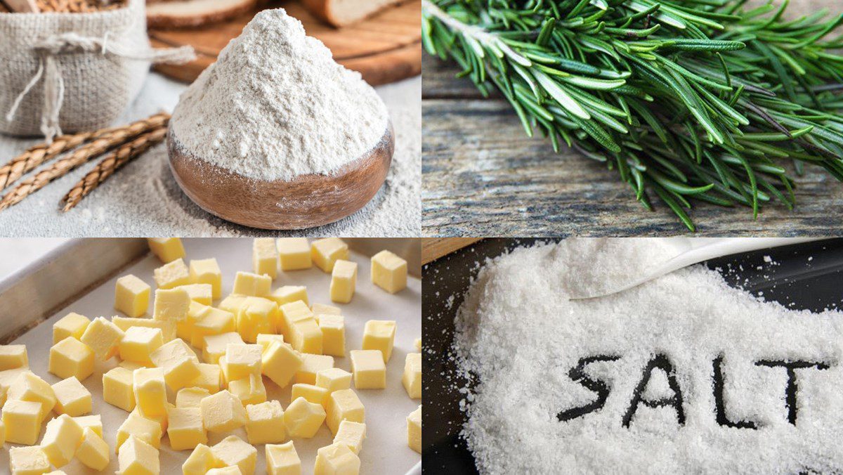 Ingredients for savory rosemary cookies