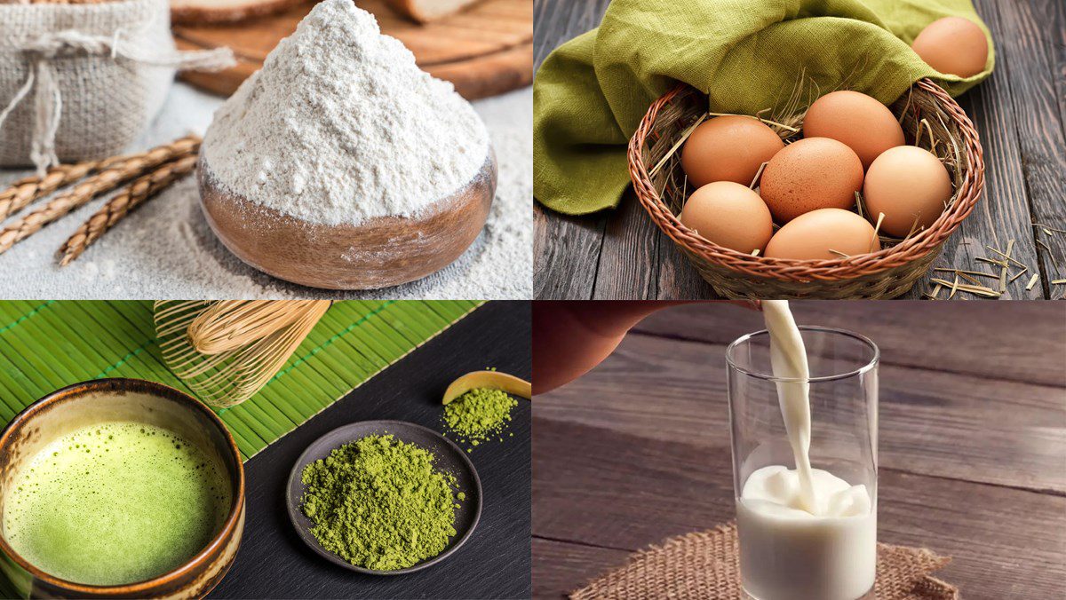 Ingredients for fried cake with green tea filling, fried cake with red bean green tea filling