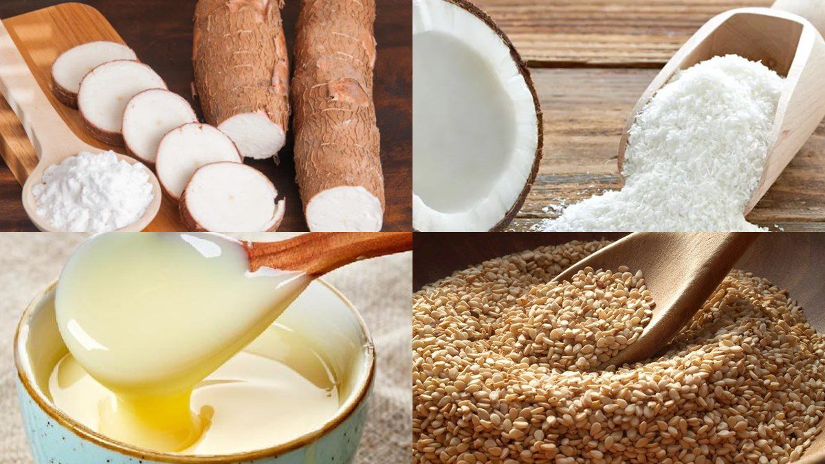 Ingredients for cassava cake with coconut milk