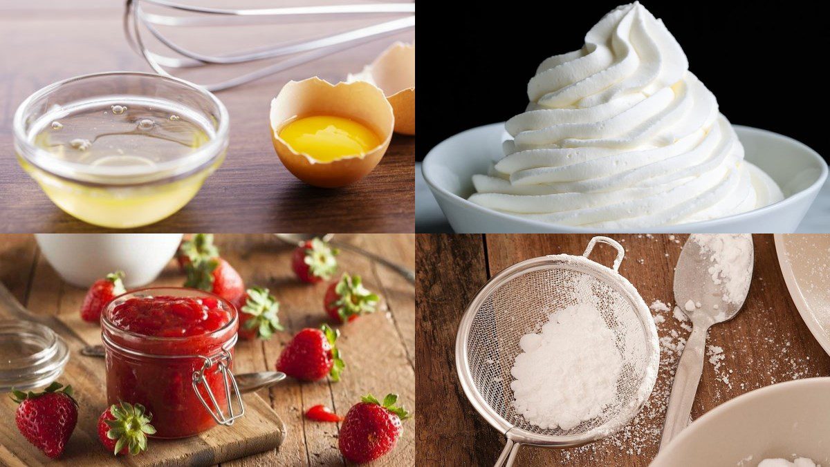 Ingredients for strawberry meringue cake