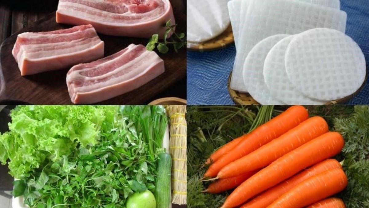 Ingredients for the dish of boiled meat rice paper rolls