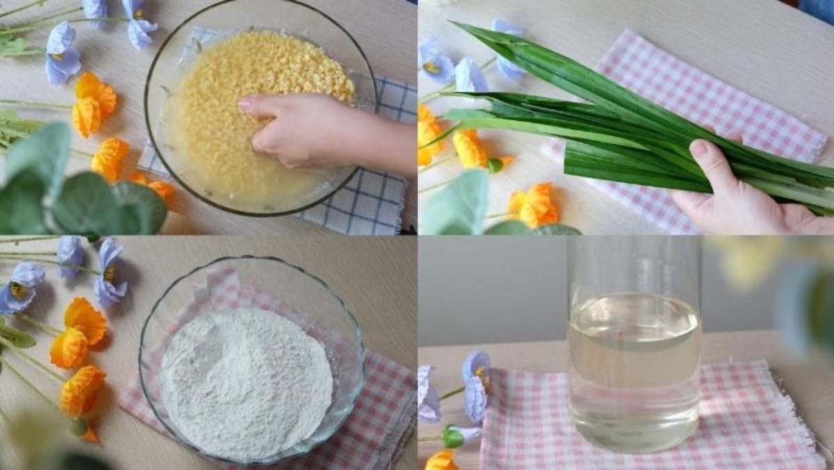 Ingredients for sticky mooncake with green bean and pandan filling