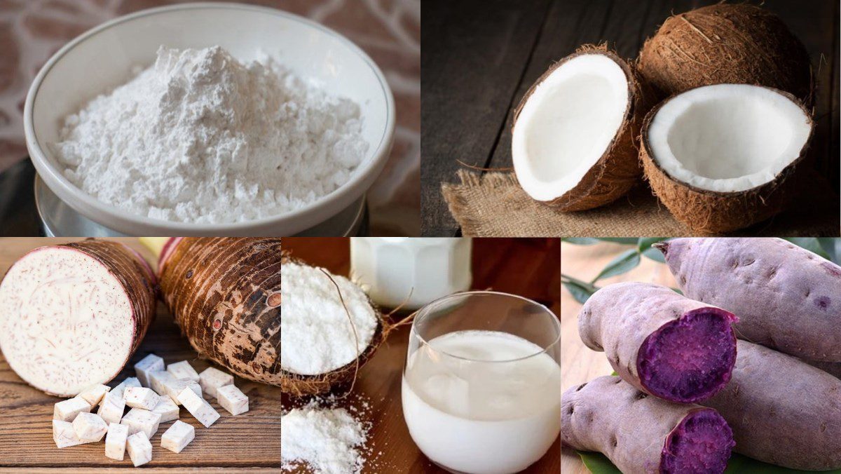 Ingredients for the dish 3 ways to make traditional sweet potato stuffed cake