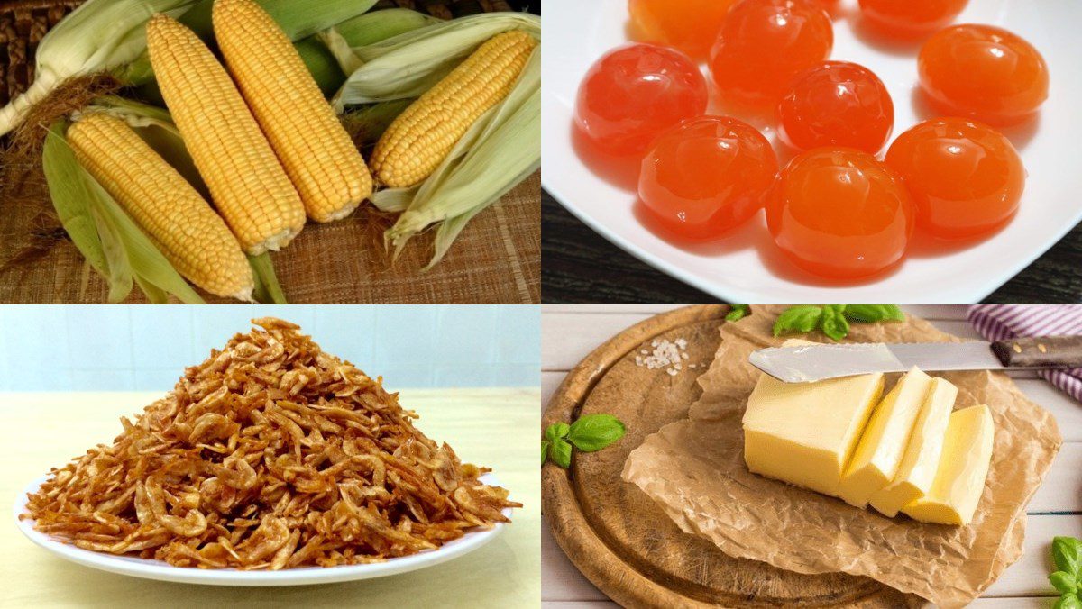 Ingredients for the dish of corn stir-fried with salted eggs