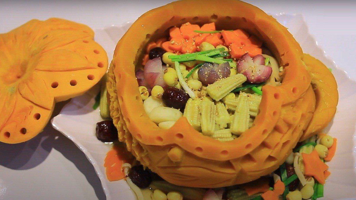 Pumpkin Stewed with Five Fruits (Vegetarian)