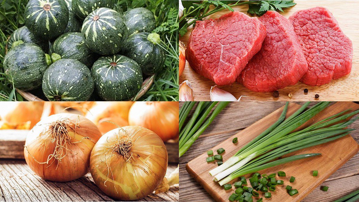 Ingredients for steamed stuffed pumpkin with beef