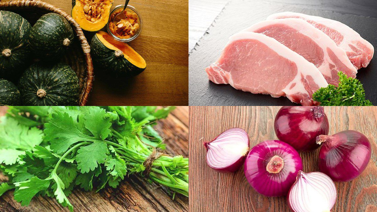 Ingredients for stir-fried pumpkin with pork