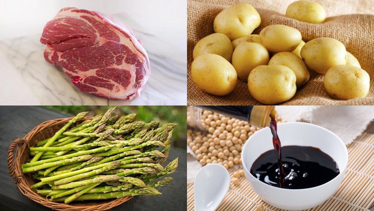 Ingredients for the dish of pork steak with herbs and pork steak with mashed potatoes