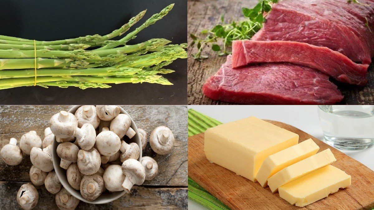 Ingredients for beef steak (beefsteak) with mushroom cream sauce