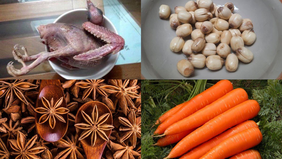 Ingredients for pigeon soup with lotus seeds
