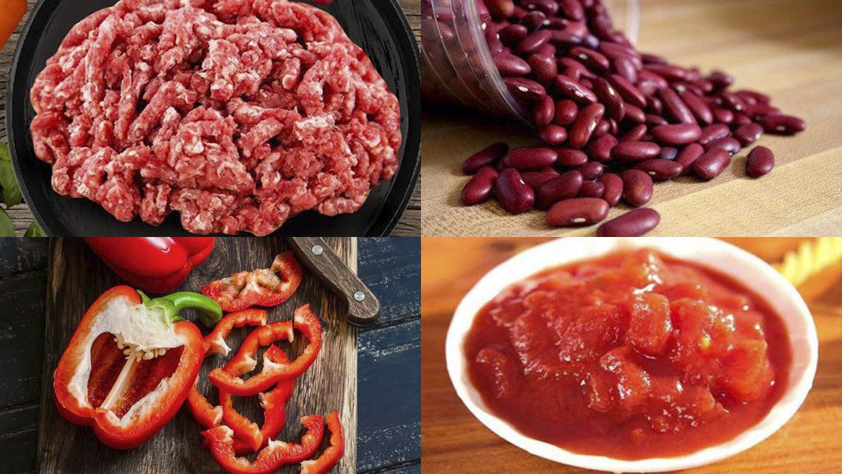 Ingredients for the dish beef stew with red beans