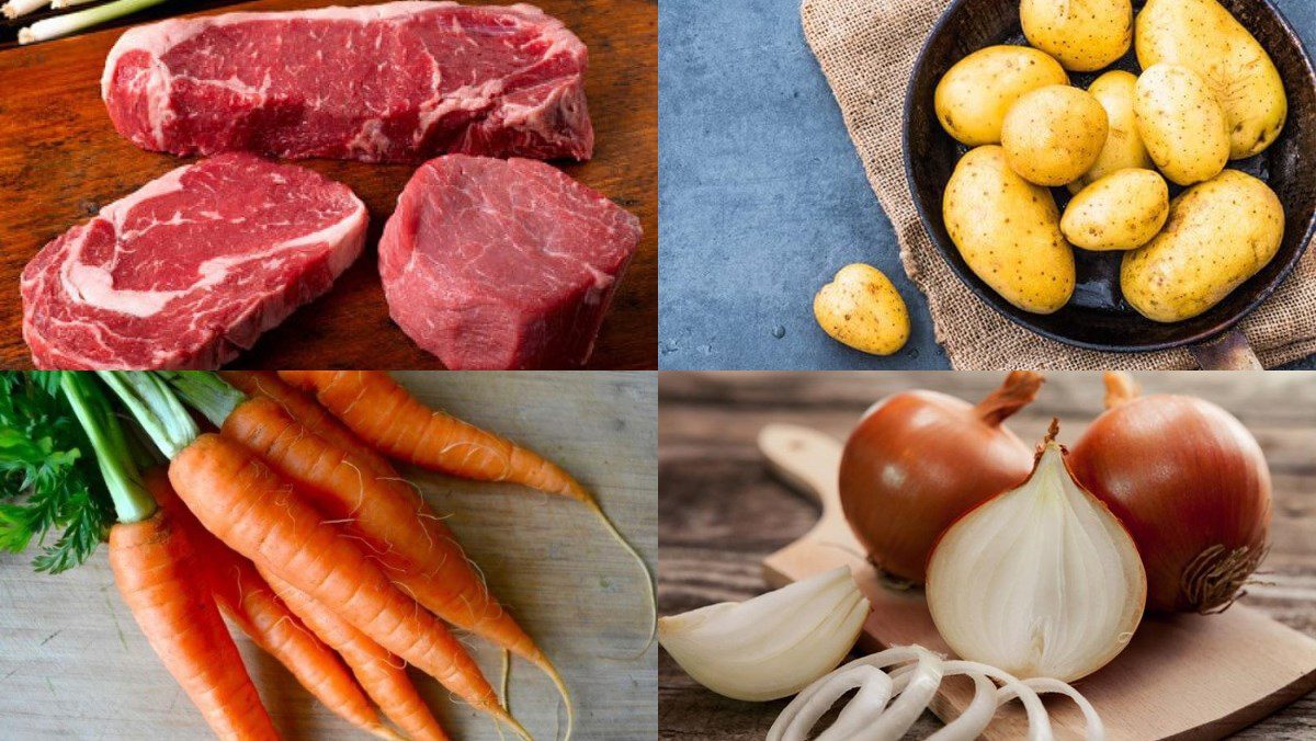 Ingredients for beef stew with potatoes and carrots