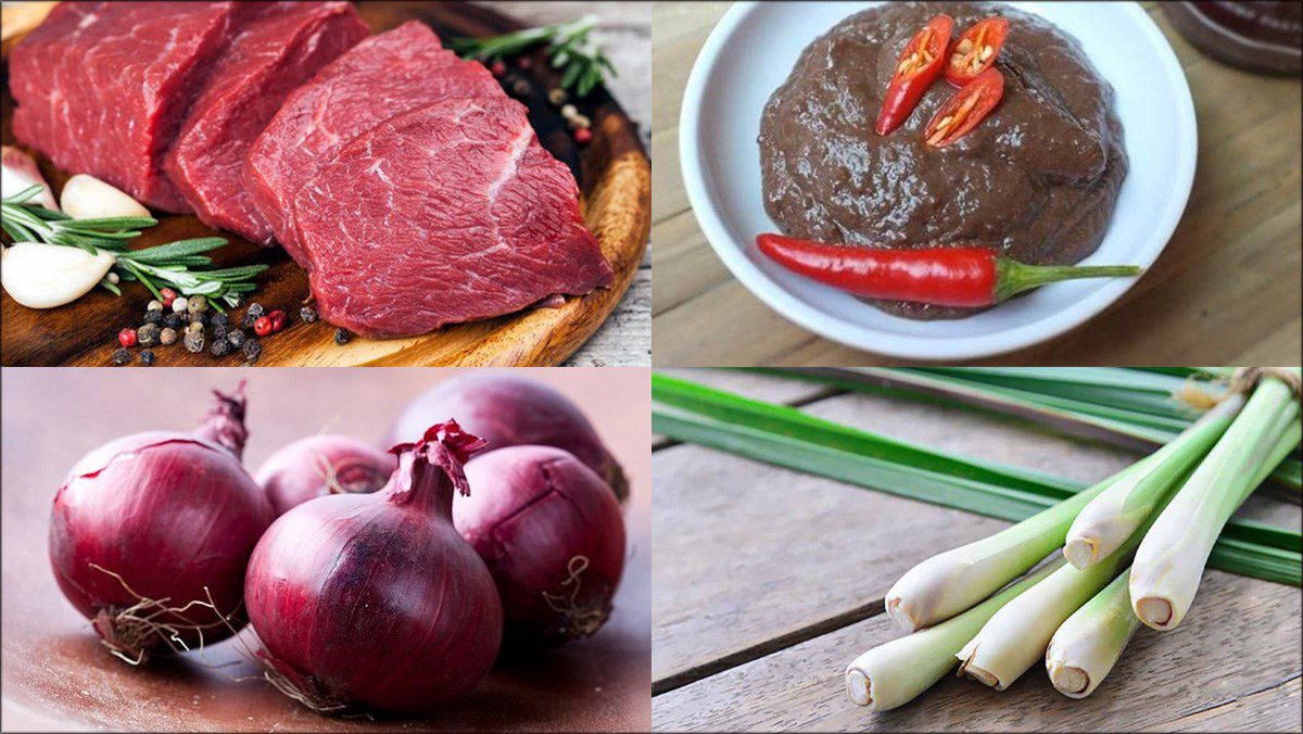 Ingredients for the dish of beef dipped in shrimp paste