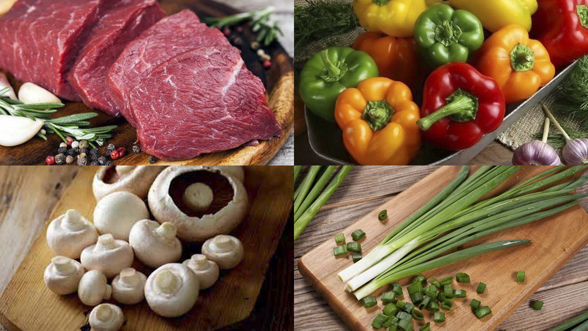 Ingredients for stir-fried beef with bell peppers