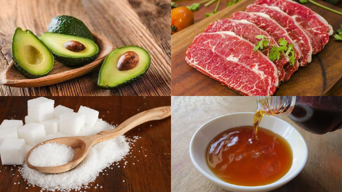 Ingredients for stir-fried avocado with beef