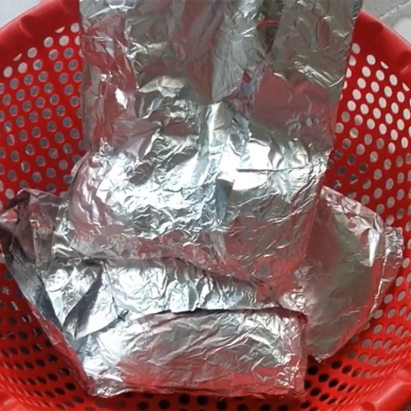 Step 3 Wrap the meat with aluminum foil Grilled pork in aluminum foil using charcoal stove