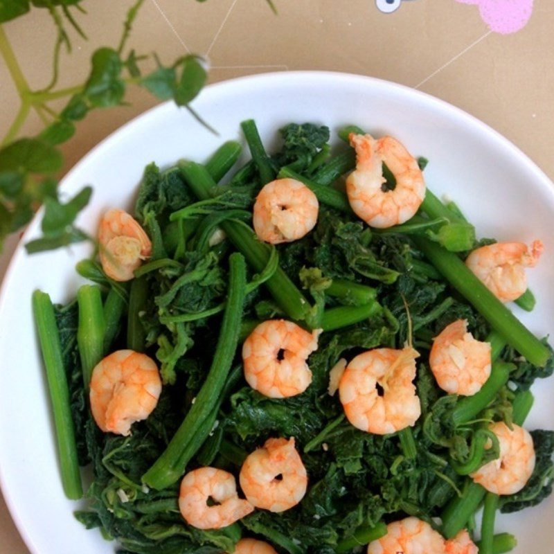 Step 6 Final Product Stir-fried pumpkin leaves with shrimp