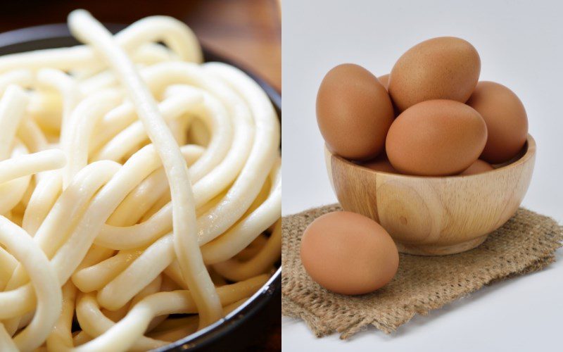 Ingredients for making poached egg udon