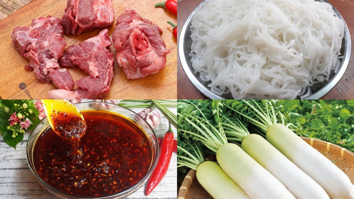 Ingredients for mixed snail noodle dish