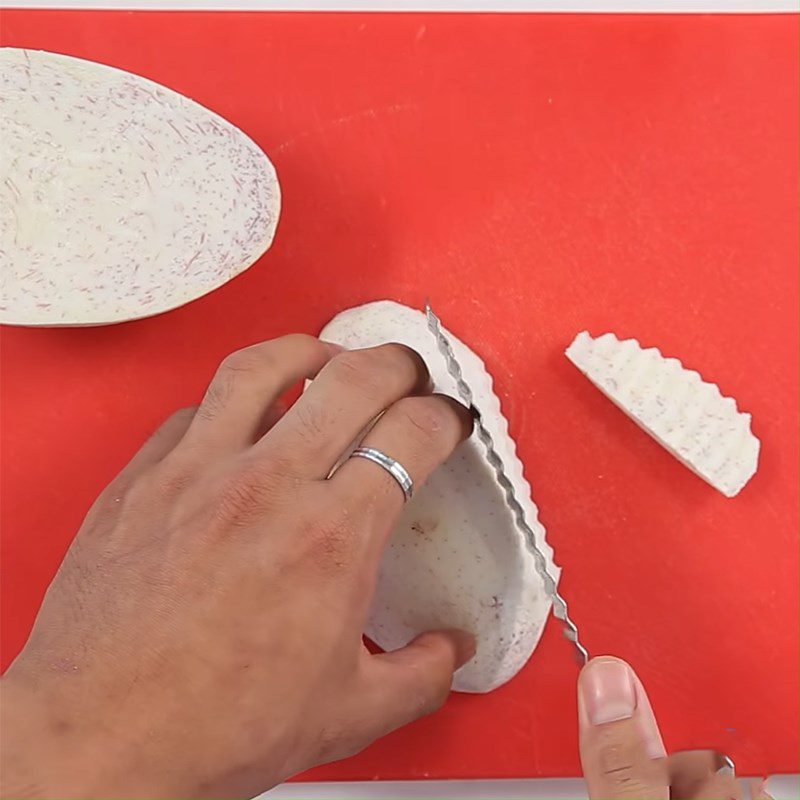 Step 1 Cutting Taro for Taro Cheese Puffs