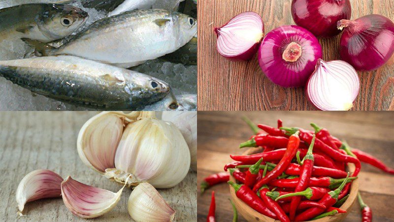 Ingredients for mackerel fish cooked with garlic and chili