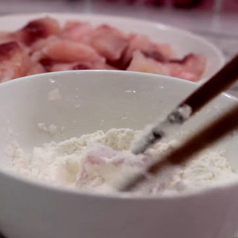 Step 2 Dipping the fish in batter Fried basa fish