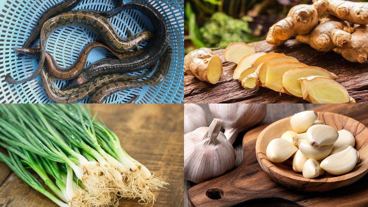 Ingredients for ginger braised eel dish