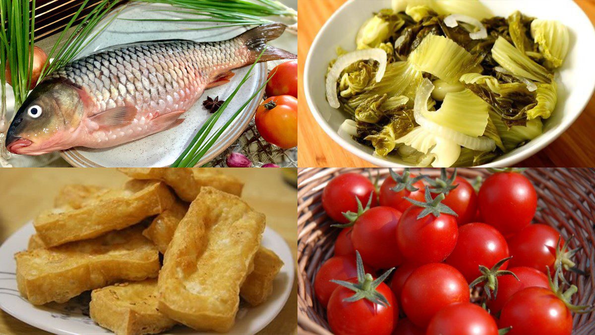 Ingredients for the dish of braised carp with pickled vegetables