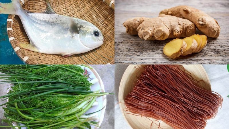 Ingredients for steamed pomfret dish