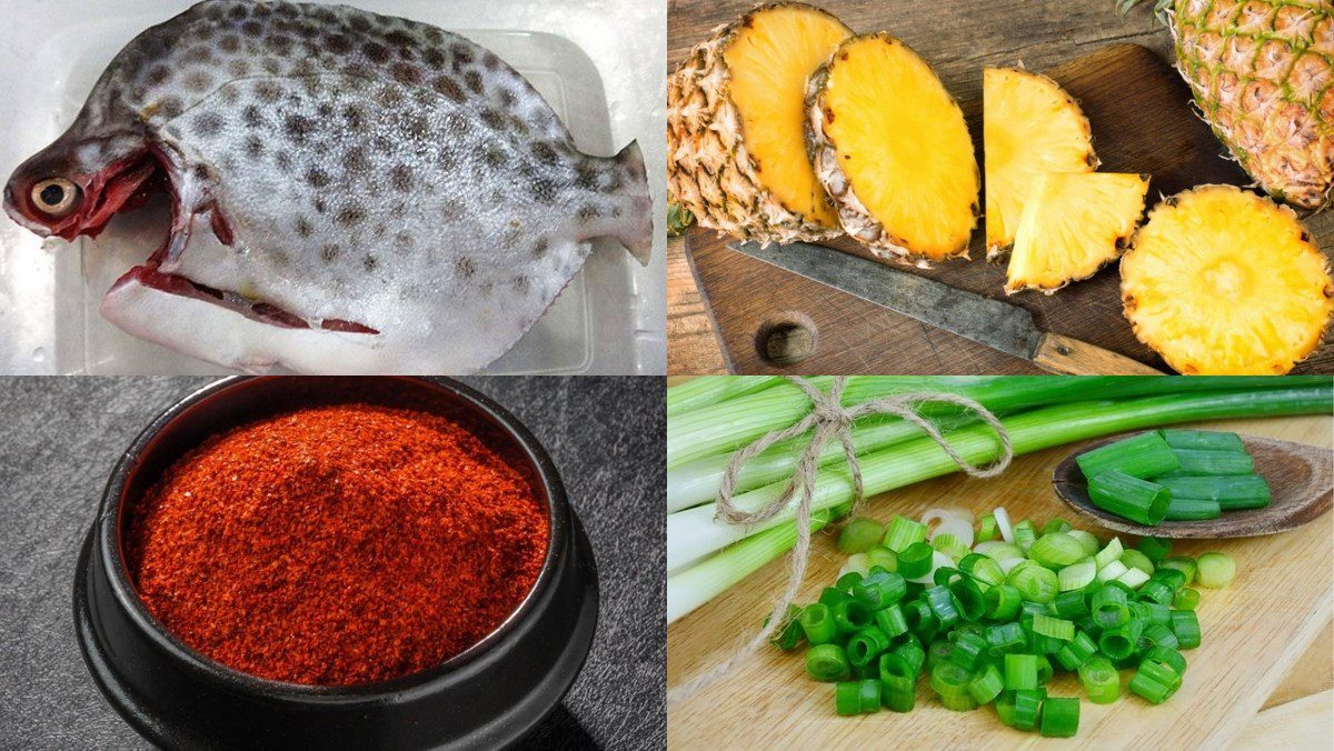 Ingredients for the dish of grilled fish with pineapple