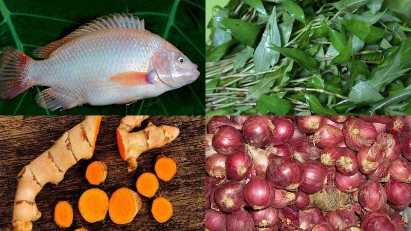 Ingredients for grilled red tilapia with rice paddy herb