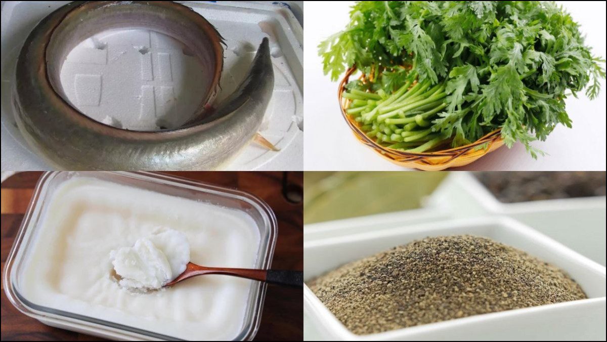 Ingredients for steamed snakehead fish with mugwort