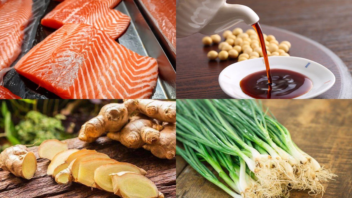 Ingredients for salmon with soy sauce