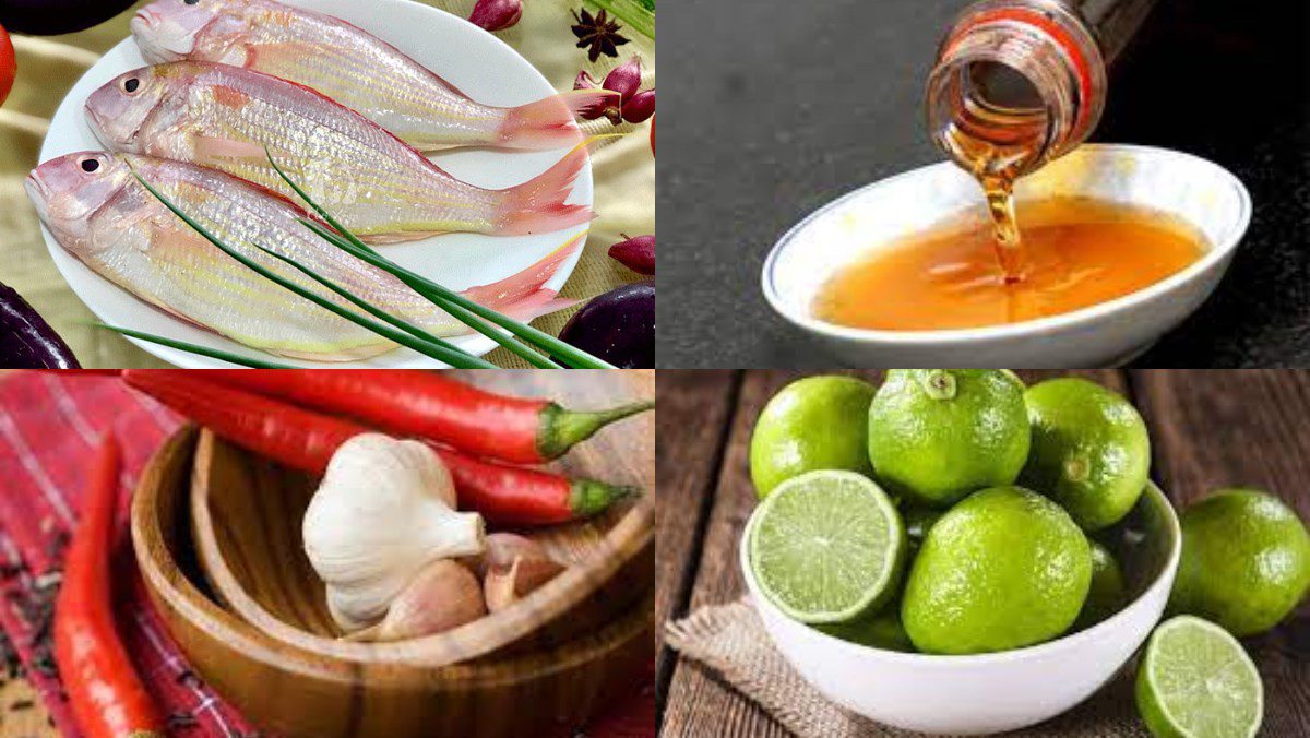 Ingredients for fried hường fish with fish sauce