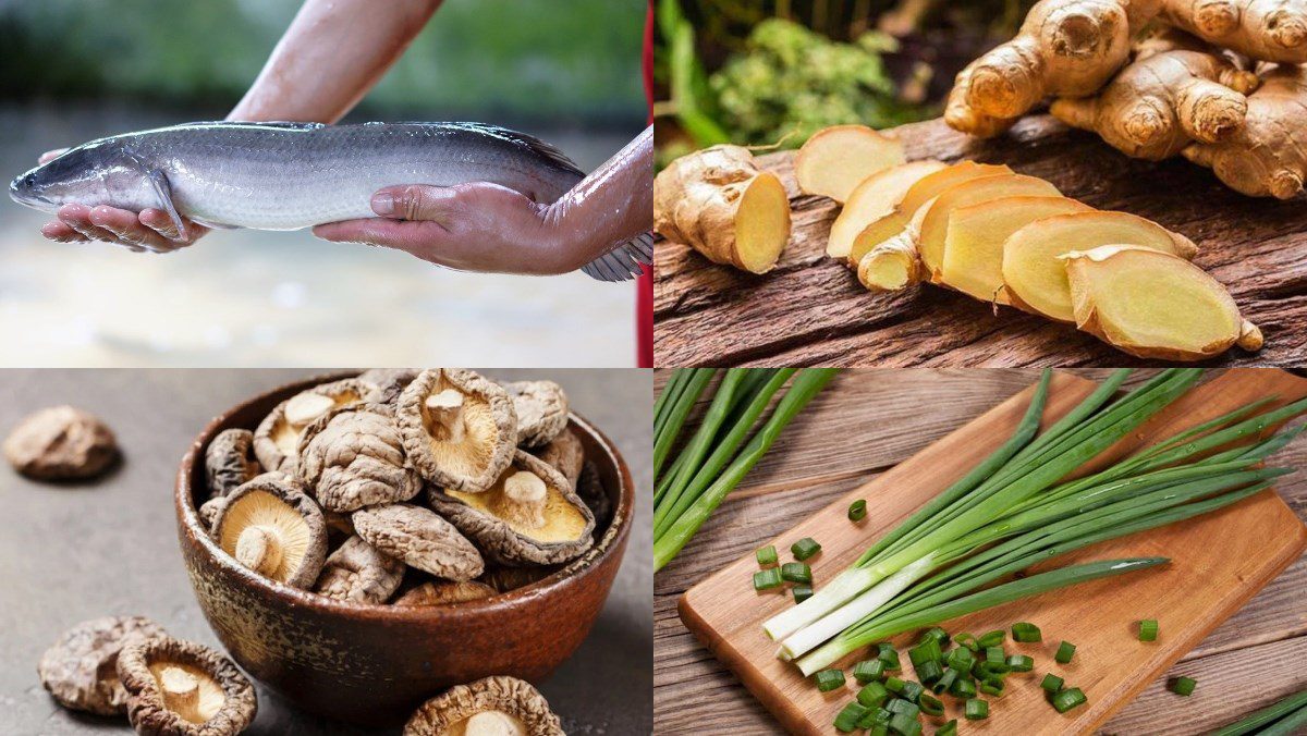 Ingredients for steamed snakehead fish with ginger