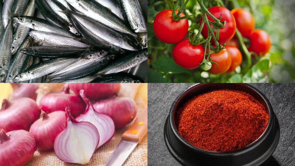 Ingredients for mackerel braised with tomatoes