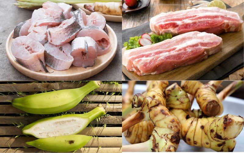 Ingredients for the dish and how to make braised snakehead fish with banana