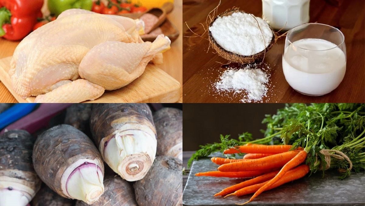Ingredients for coconut milk chicken curry dish