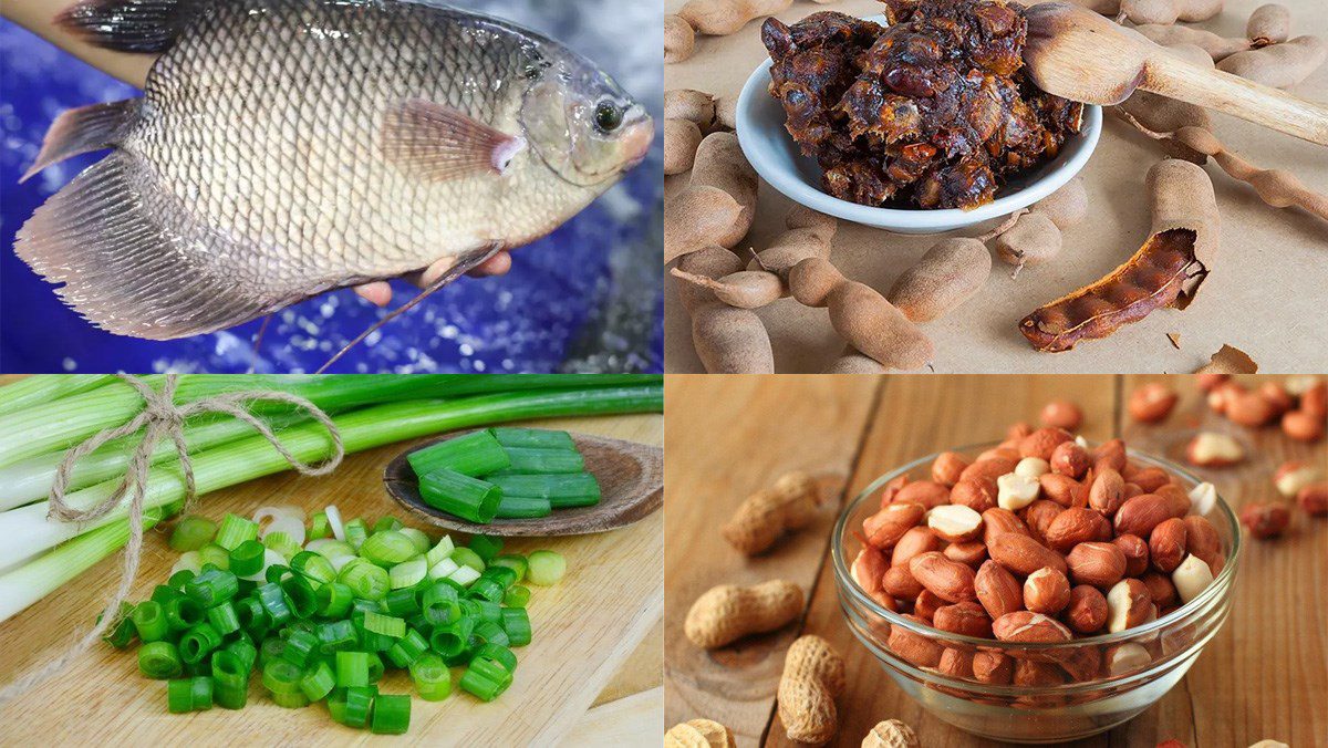 Ingredients for deep-fried giant snakehead fish with tamarind sauce