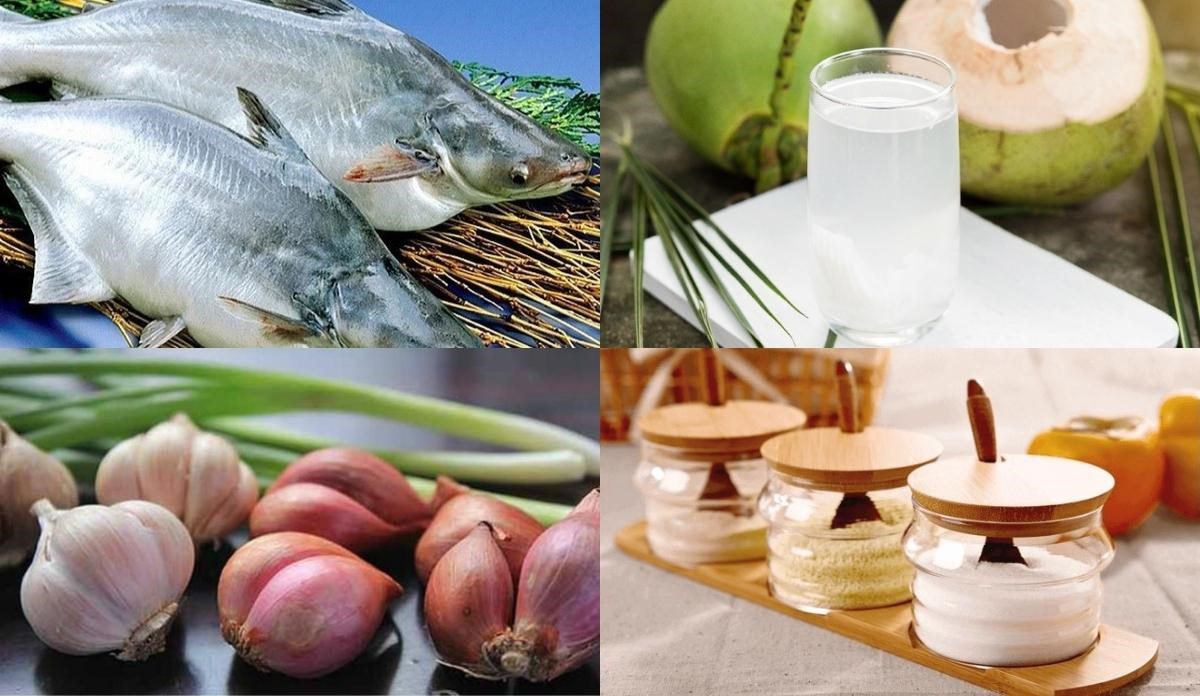 Ingredients for braised catfish with coconut water