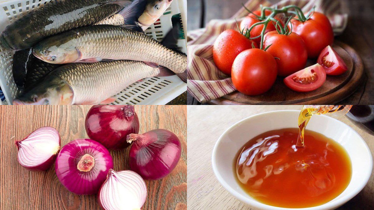 Ingredients for the dish of carp in tomato sauce