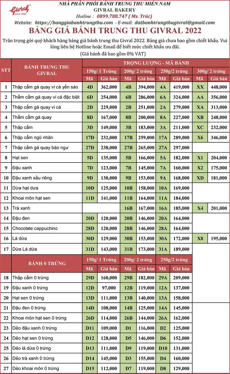 Girval Mooncake Price List 2022