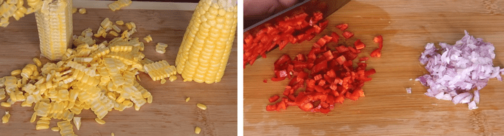 Step 1 Prepare the corn, shallots, and chili Spicy Corn Cakes